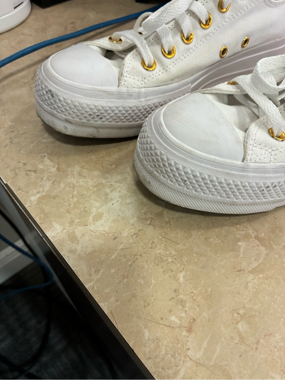 Converse White Low-Top Sneakers with Gold Eyelets - Picture 6 of 9